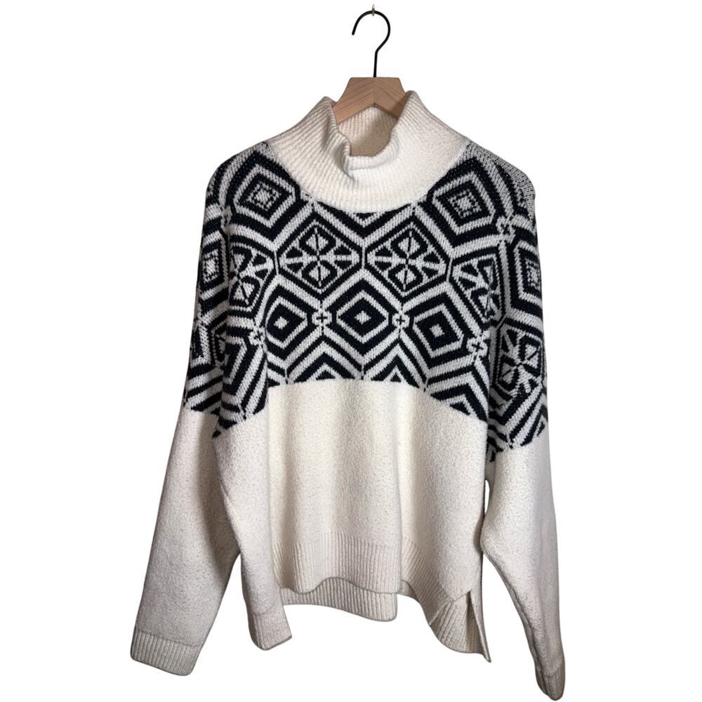 ABERCROMBIE & FITCH Soft AF Cream Textured Fair Isle Turtleneck Sweater XL